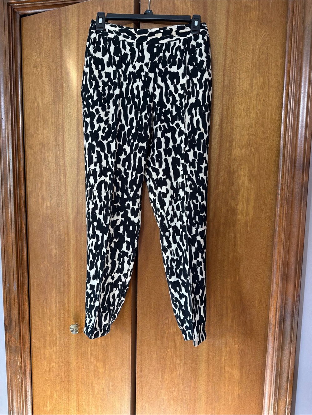 Zara Basic Black & Cream Animal-Print Elastic Waist Pants